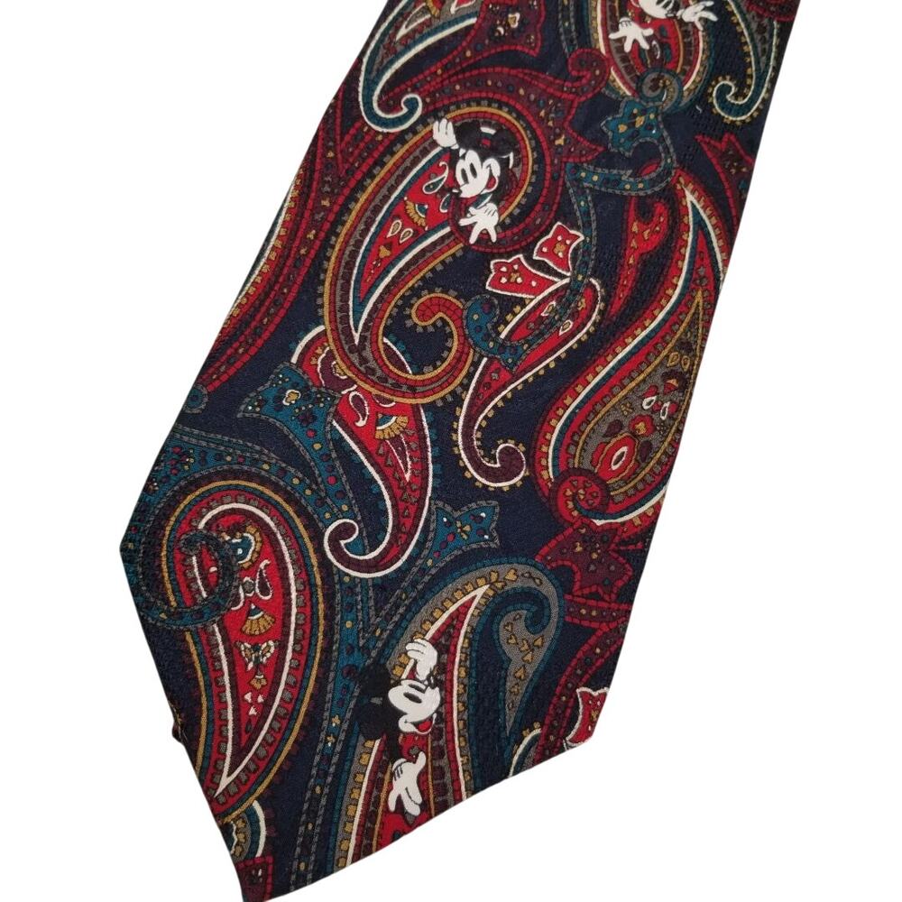 Micky Mouse Disney Red Green Black Gold Paisley Men's Silk Tie